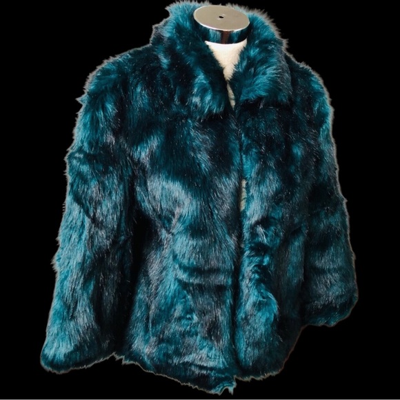 STUNNING TEAL FAUX FUR JACKET - Picture 2 of 15